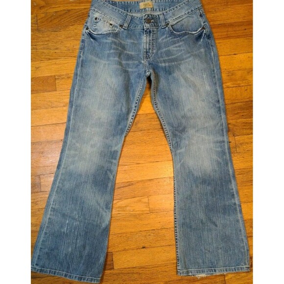 BKE Culture Jeans Women's 31 x 29.5 Blue Stretch Bootcut Whiskering Distressed - Picture 4 of 8